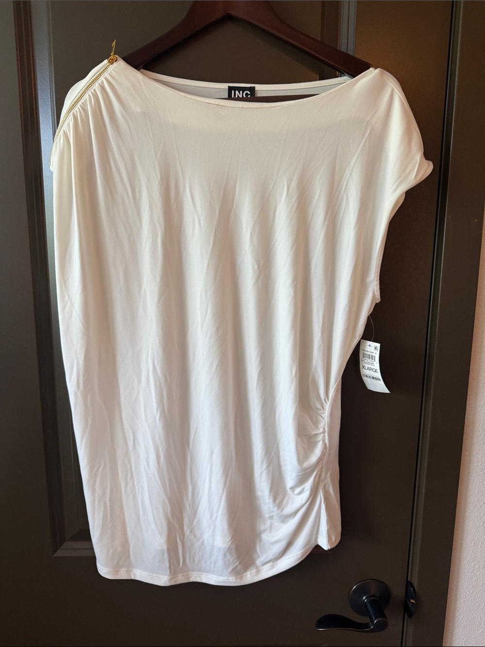 INC International Concepts Cream One-Shoulder Top with Gold Zip Accent